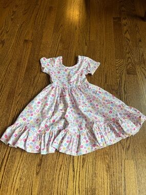 Girls' Pink Floral Ruffle Hem Casual Dress
